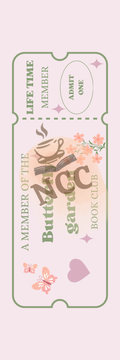 Front of Butterfly Garden Readers Ticket — a pink floral and butterfly digital bookmark for book lovers

