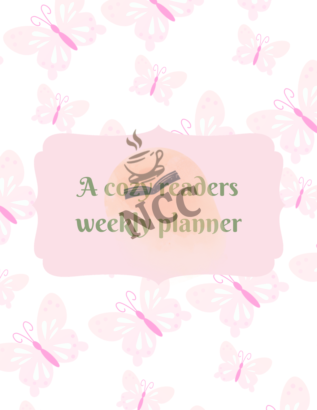 Cover page of Secret Garden Reader Planner — a dreamy pink butterfly design for book lovers
