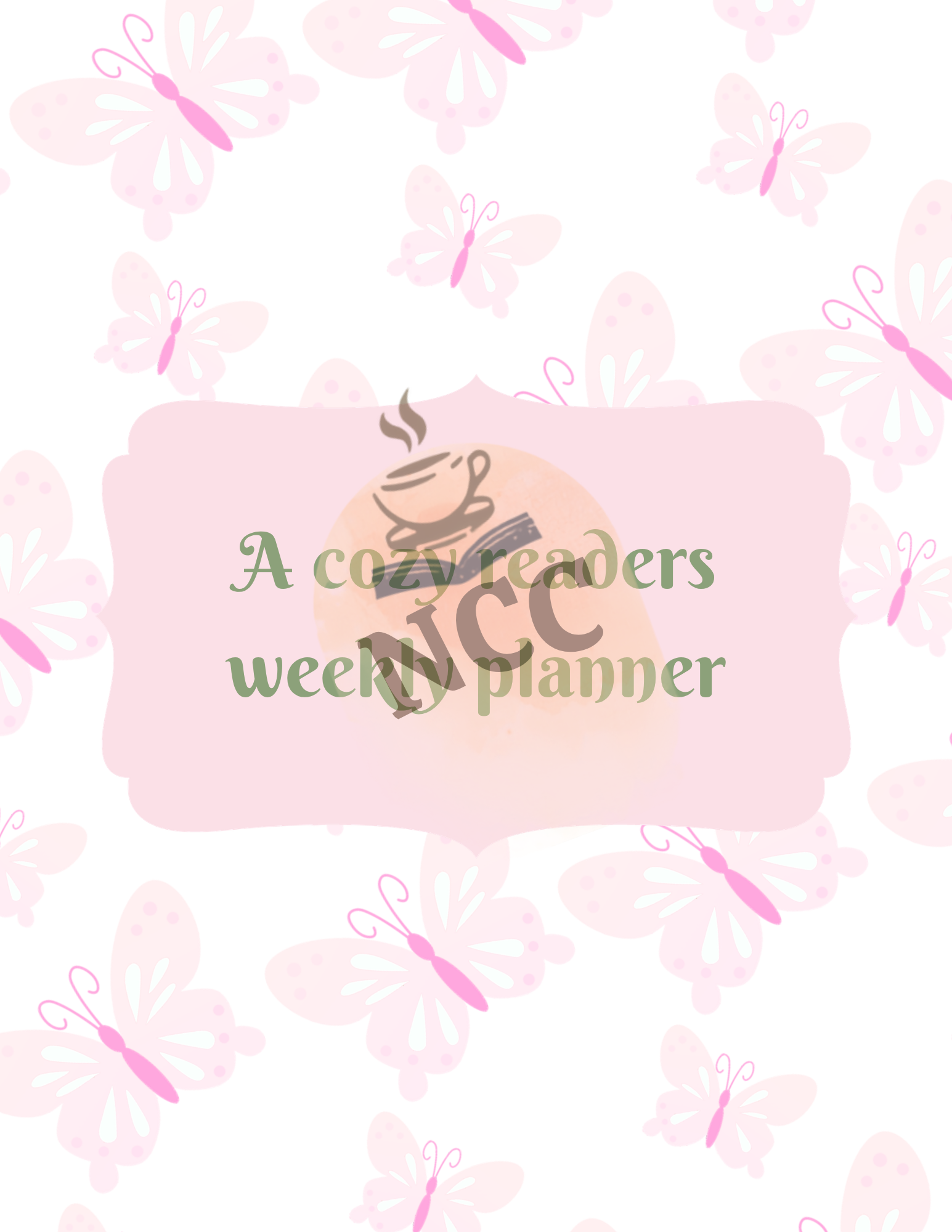 Cover page of Secret Garden Reader Planner — a dreamy pink butterfly design for book lovers
