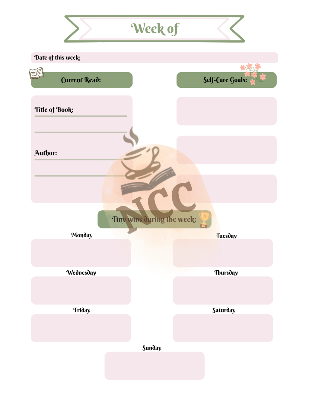 First planning page of Secret Garden Reader Planner — track your current read and summer goals
