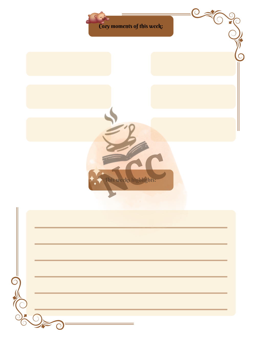Second planning page of The Cozy Chapter Edition Reader Planner — reusable layout for ongoing reading tracking