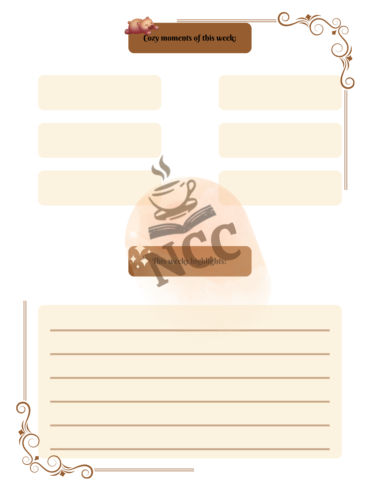 Second planning page of The Cozy Chapter Edition Reader Planner — reusable layout for ongoing reading tracking