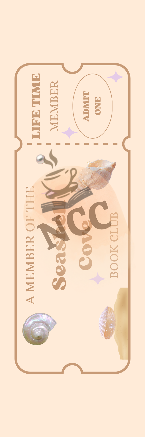 Front of Seashell Cove Readers Ticket — an elegant beige seashell digital bookmark for book lovers

