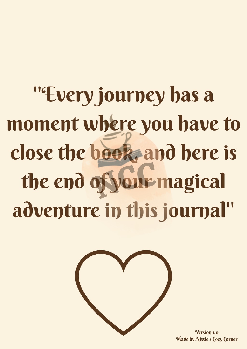 End page of The Cozy Reader's Journal with closing quote — made by Nissie's Cozy Corner

